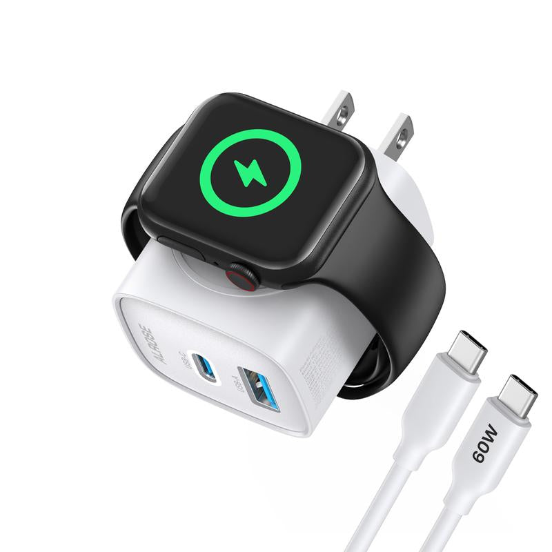 3-In-1 Portable USB C Fast Charger, Magnetic Wireless Charger for Apple Watch, Compatible Charging Block with Iwatch Ultra/9/8/7/6, Iphone 17/16/15 Pro Max, Ipad, and Galaxy Series
