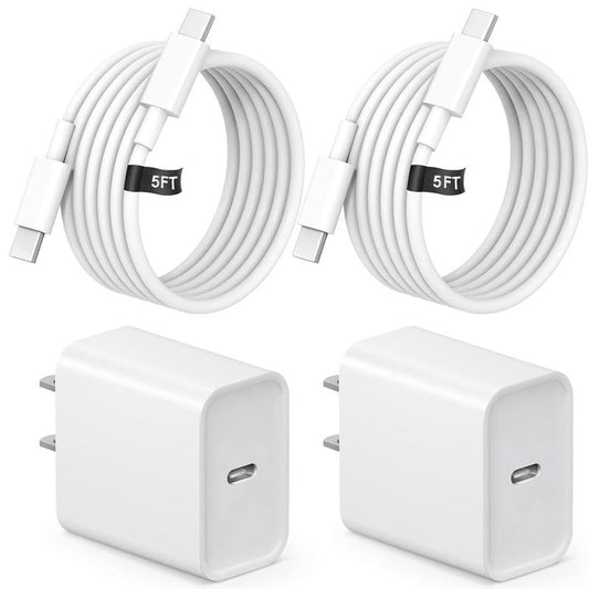 I Phone 17/16/15 Charger, USB C Charger, 2-Pack 20W Type C Fast Wall Charge Power Adapter, 5FT 20W USB-C to C Cable for Iphone 17/16/15 Pro/15 Pro Max, Ipad Pro 12.9/11 Inch, New Ipad Air 5/4Th, Airpods Pro and Smartphones with Other CC Interfaces