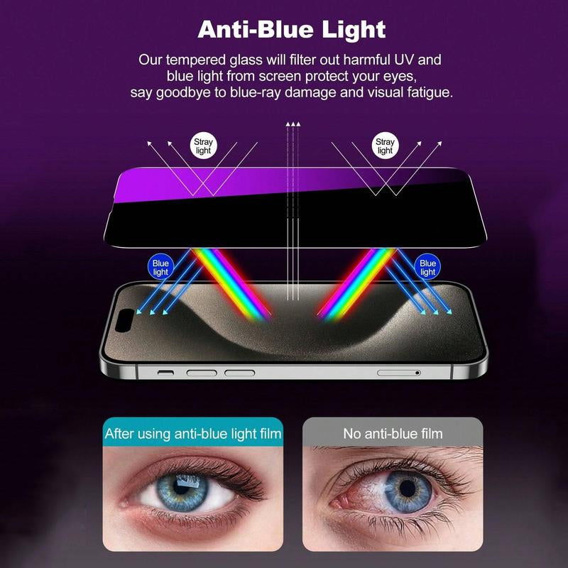 Full Coverage Anti-Blue Light Tempered Glass Screen Protector, 3 Counts Phone Screen Protector, Phone Accessories Compatible with Iphone 14 15 Pro Max for Iphone 17 Pro Max,Iphone 17 Pro,Iphone 17 Air