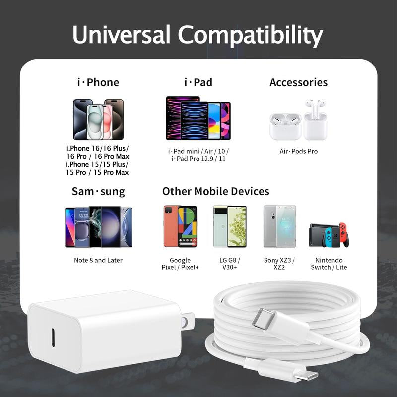 I Phone 17/16/15 Charger, USB C Charger, 2-Pack 20W Type C Fast Wall Charge Power Adapter, 5FT 20W USB-C to C Cable for Iphone 17/16/15 Pro/15 Pro Max, Ipad Pro 12.9/11 Inch, New Ipad Air 5/4Th, Airpods Pro and Smartphones with Other CC Interfaces