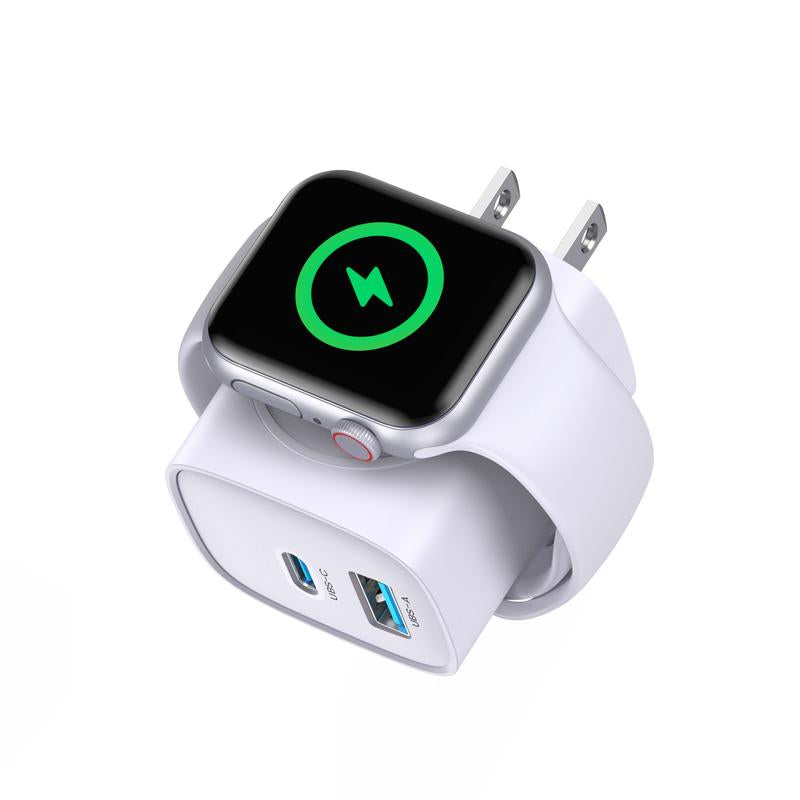3-In-1 Portable USB C Fast Charger, Magnetic Wireless Charger for Apple Watch, Compatible Charging Block with Iwatch Ultra/9/8/7/6, Iphone 17/16/15 Pro Max, Ipad, and Galaxy Series