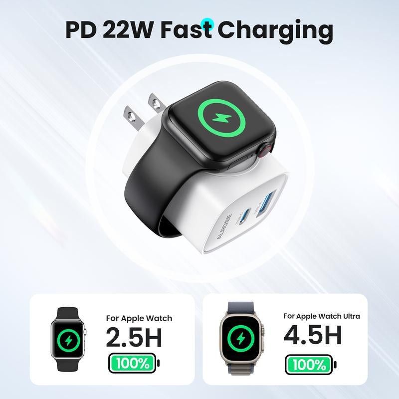 3-In-1 Portable USB C Fast Charger, Magnetic Wireless Charger for Apple Watch, Compatible Charging Block with Iwatch Ultra/9/8/7/6, Iphone 17/16/15 Pro Max, Ipad, and Galaxy Series