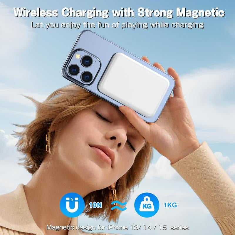 Magnetic Wireless Power Bank 5000Mah - Portable Charger with Type-C Cable, Fast Charging, and Lighting Input for Iphone 16/15/14/13/12 Series - Chargeable, Smartphone Smartphone Chargeable