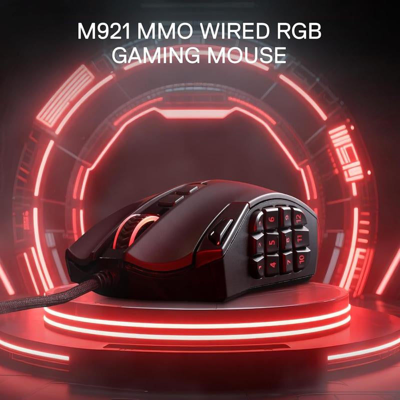 Redragon M921 MMO Gaming Mouse, 12400 DPI High Precision Wired RGB Mice W/18 Programmable Buttons, 12 Side Macro Keys, Software Supports for PC Laptop