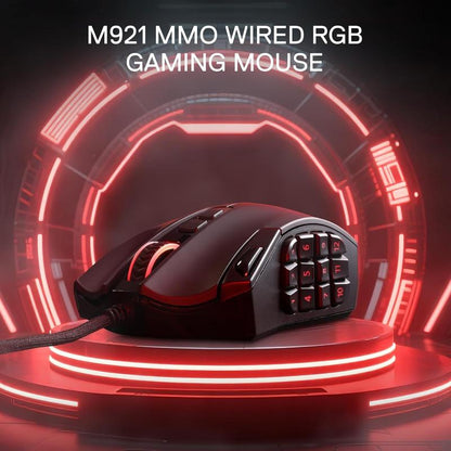Redragon M921 MMO Gaming Mouse, 12400 DPI High Precision Wired RGB Mice W/18 Programmable Buttons, 12 Side Macro Keys, Software Supports for PC Laptop