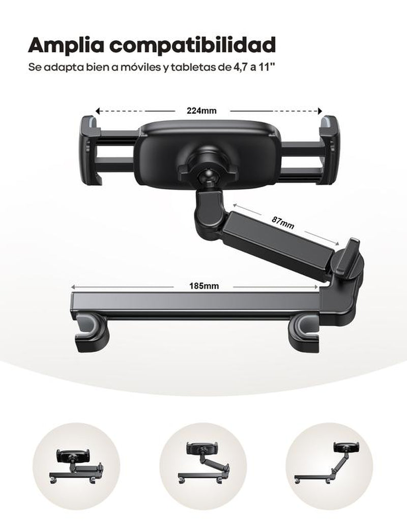 Lamicall Car Headrest Tablet Holder – 3-In-1 Adjustable Extension Arm Mount for Back Seat, Fits 4.7-11" Tablets like Ipad, Galaxy, Fire HD, Road Trip Essential for Kids – Black #Tiktokshopfalldealsforyou