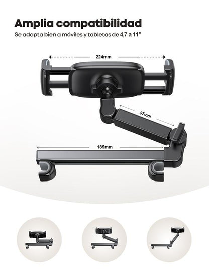 Lamicall Car Headrest Tablet Holder – 3-In-1 Adjustable Extension Arm Mount for Back Seat, Fits 4.7-11" Tablets like Ipad, Galaxy, Fire HD, Road Trip Essential for Kids – Black #Tiktokshopfalldealsforyou