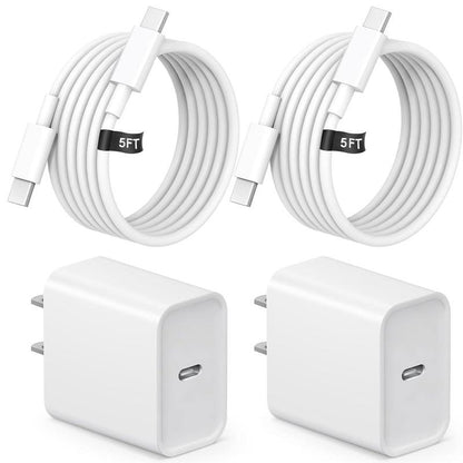 I Phone 17/16/15 Charger, USB C Charger, 2-Pack 20W Type C Fast Wall Charge Power Adapter, 5FT 20W USB-C to C Cable for Iphone 17/16/15 Pro/15 Pro Max, Ipad Pro 12.9/11 Inch, New Ipad Air 5/4Th, Airpods Pro and Smartphones with Other CC Interfaces