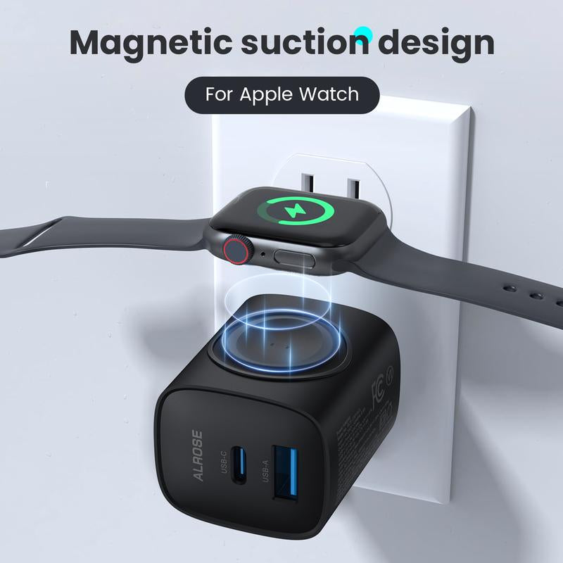 3-In-1 Portable USB C Fast Charger, Magnetic Wireless Charger for Apple Watch, Compatible Charging Block with Iwatch Ultra/9/8/7/6, Iphone 17/16/15 Pro Max, Ipad, and Galaxy Series