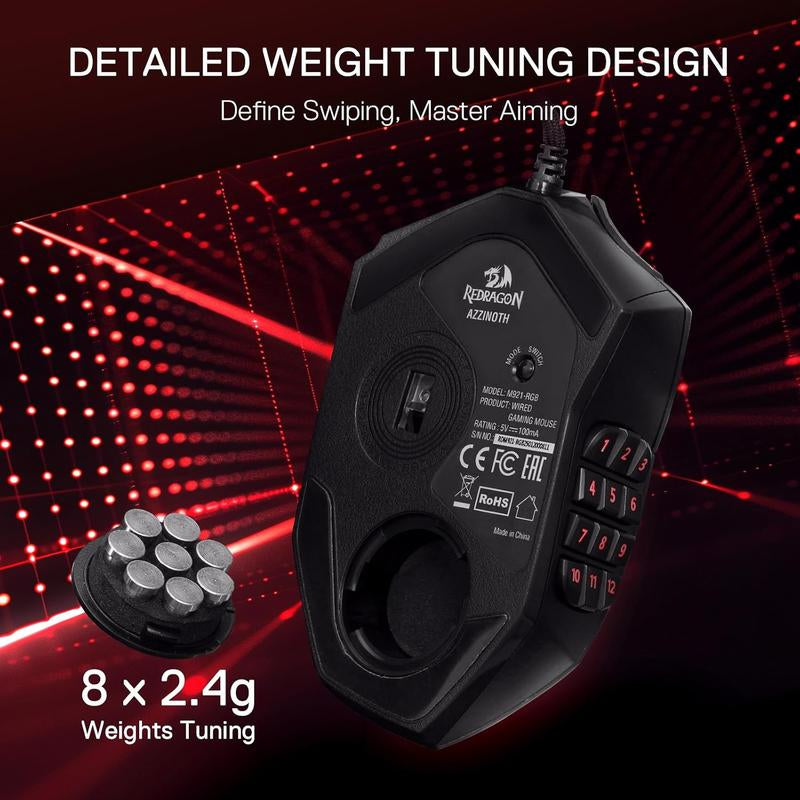 Redragon M921 MMO Gaming Mouse, 12400 DPI High Precision Wired RGB Mice W/18 Programmable Buttons, 12 Side Macro Keys, Software Supports for PC Laptop