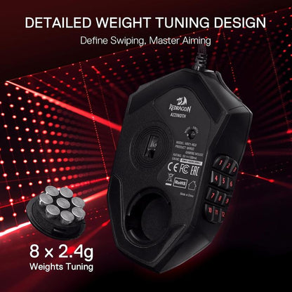 Redragon M921 MMO Gaming Mouse, 12400 DPI High Precision Wired RGB Mice W/18 Programmable Buttons, 12 Side Macro Keys, Software Supports for PC Laptop