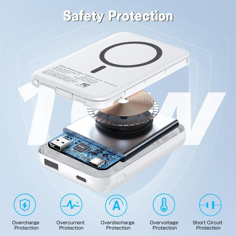 Magnetic Wireless Power Bank 5000Mah - Portable Charger with Type-C Cable, Fast Charging, and Lighting Input for Iphone 16/15/14/13/12 Series - Chargeable, Smartphone Smartphone Chargeable