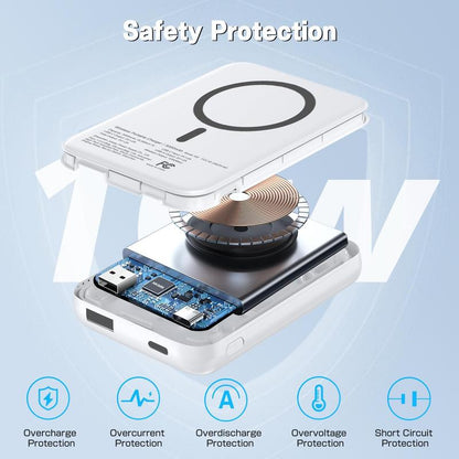 Magnetic Wireless Power Bank 5000Mah - Portable Charger with Type-C Cable, Fast Charging, and Lighting Input for Iphone 16/15/14/13/12 Series - Chargeable, Smartphone Smartphone Chargeable