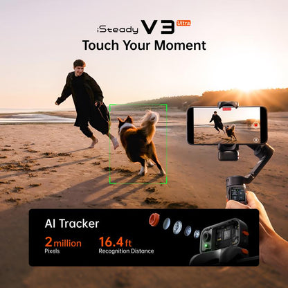 Hohem Isteady V3 Ultra NEW Gimbal,Detachable Touchscreen Remote,Advanced AI Tracking with Any App,360° Infinite Pan Tracking,Select People&Obeject on Touchscreen to Track,3-Color Fill Light,3-Axis Stabilization