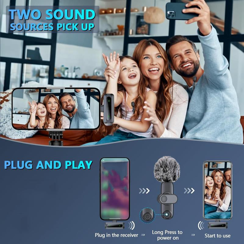 HITOZON Professional Wireless Lavalier Microphone for Iphone,Android Phone,Wireless Microphone Plug-Play,Lapel Mic for Video Recording,Teaching, Interviews,Podcast,Cordless Omnidirectional Condenser Recording Mic for Tiktok,Youtube,Vlog