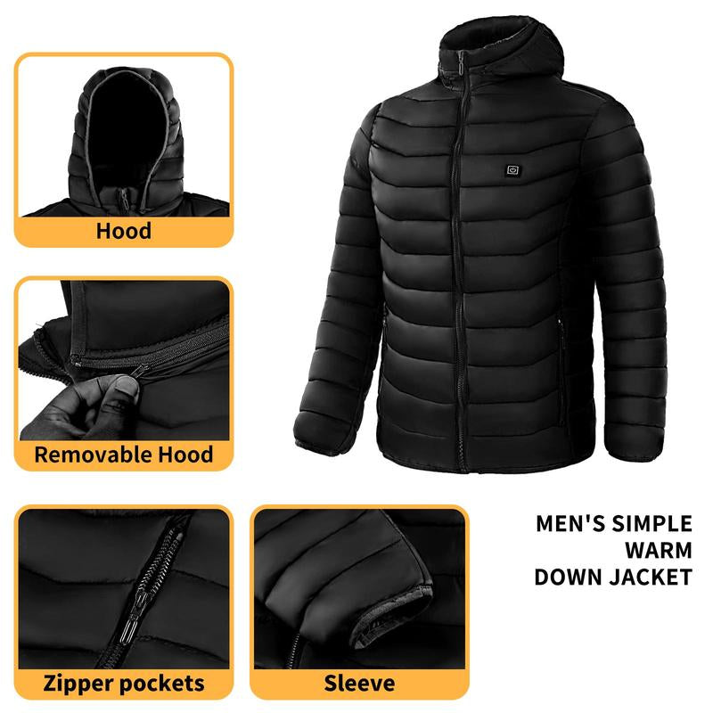 【Power Bank or Battery Pack Not Included 】1 Piece Unisex Puffer Coat Waterproof without Batteries and Mobile Power,Slim Fit Style,Gift for Women Menswear Stylish