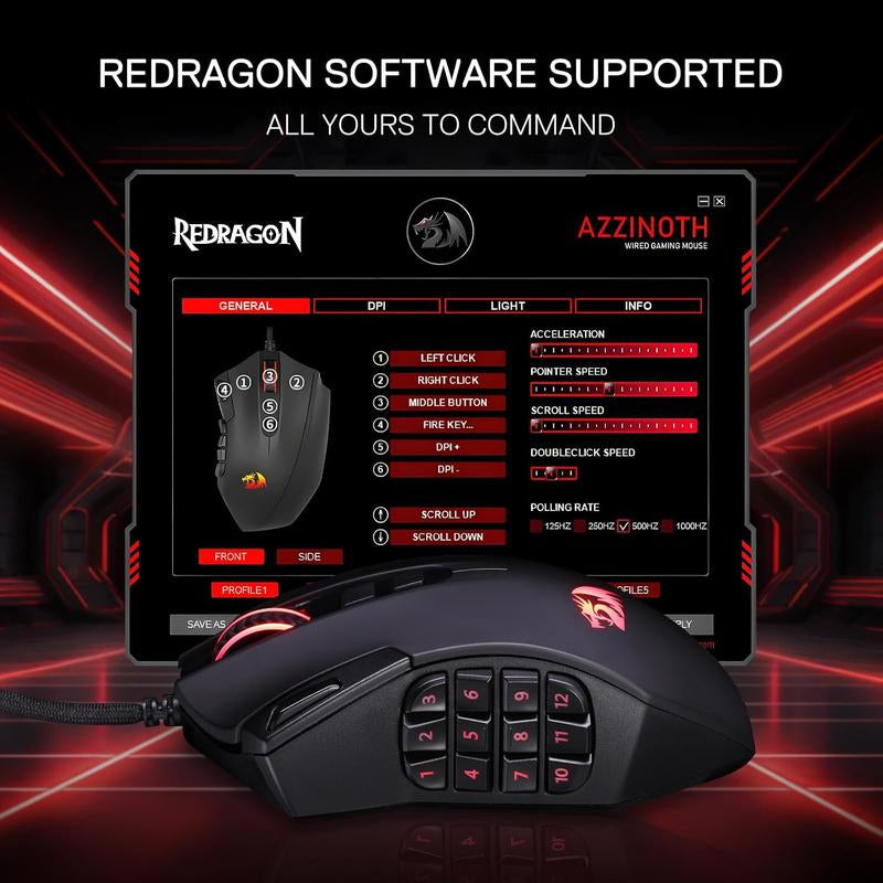 Redragon M921 MMO Gaming Mouse, 12400 DPI High Precision Wired RGB Mice W/18 Programmable Buttons, 12 Side Macro Keys, Software Supports for PC Laptop