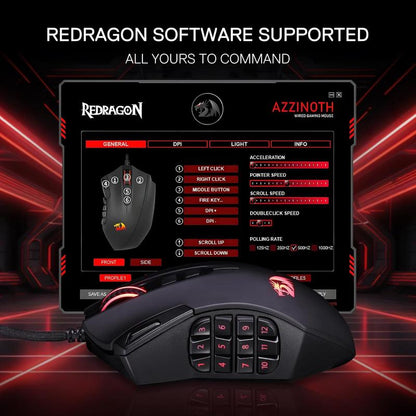 Redragon M921 MMO Gaming Mouse, 12400 DPI High Precision Wired RGB Mice W/18 Programmable Buttons, 12 Side Macro Keys, Software Supports for PC Laptop