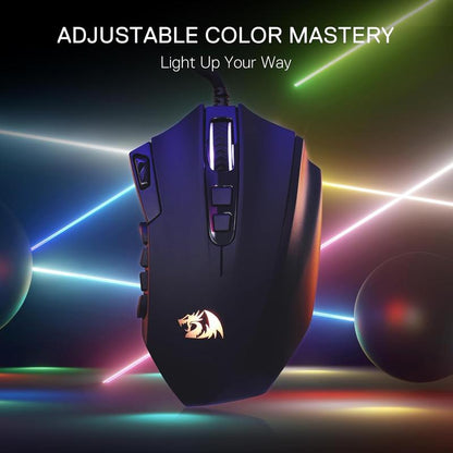 Redragon M921 MMO Gaming Mouse, 12400 DPI High Precision Wired RGB Mice W/18 Programmable Buttons, 12 Side Macro Keys, Software Supports for PC Laptop