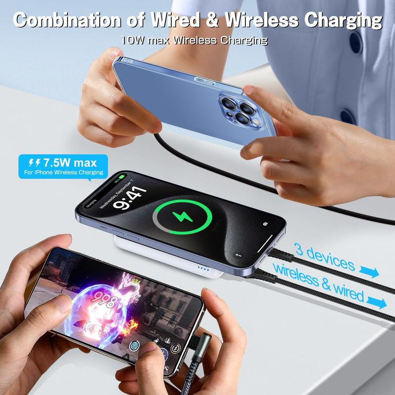 Magnetic Wireless Power Bank 5000Mah - Portable Charger with Type-C Cable, Fast Charging, and Lighting Input for Iphone 16/15/14/13/12 Series - Chargeable, Smartphone Smartphone Chargeable